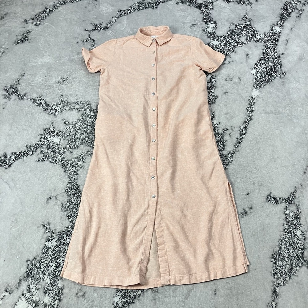 C&C California Womens Size Small Peach Linen Blend Button Front Shirt Dress Midi